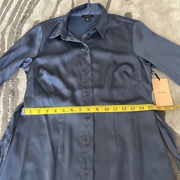 Halogen Long Sleeve Satin Belted Midi Shirtdress - Picture 8 of 13